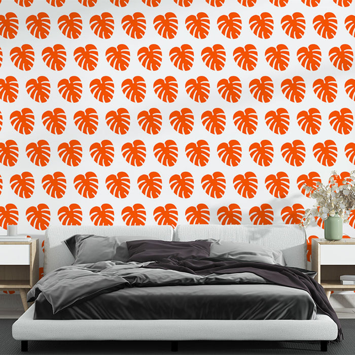 Papier peint tropical | Motif de feuilles orange