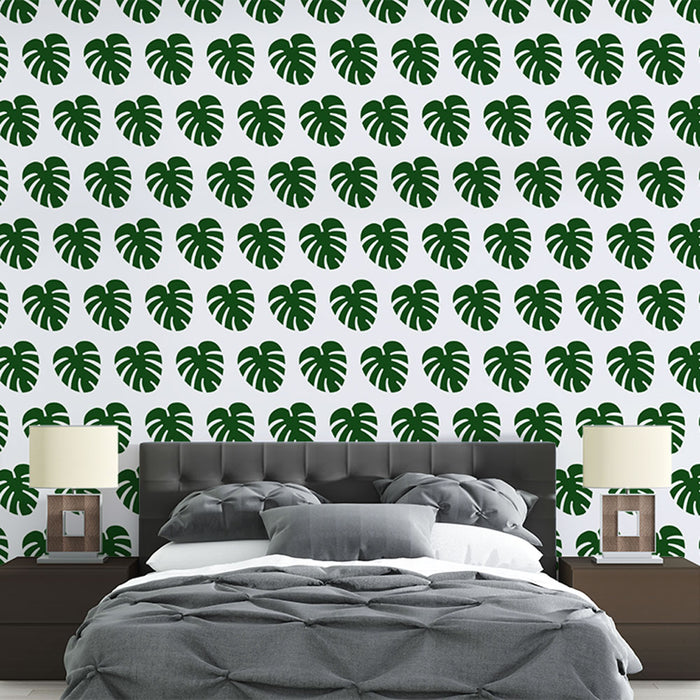 Papier peint Monstera | Motif tropical vert sur blanc