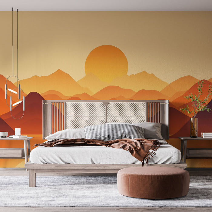 Papier peint paysage | Coucher de soleil sur montagne