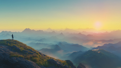 Papier peint panoramique montagne Lever de soleil sur paysages brumeux