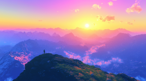 Papier peint paysage montagne Coucher de soleil radieux