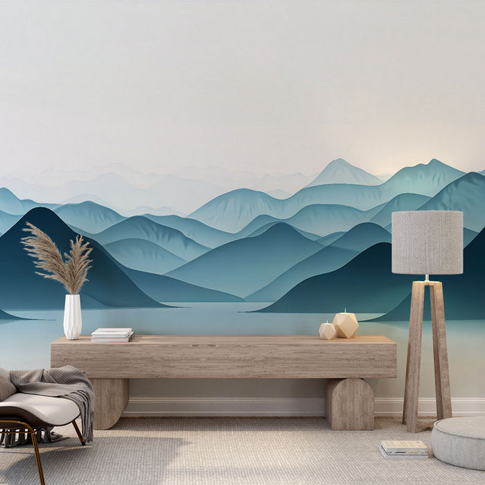Papier peint paysage montagne | Évasion scénique en tons bleus