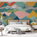 Papier peint mural coloré avec motifs de montagnes pour chambre moderne et élégante