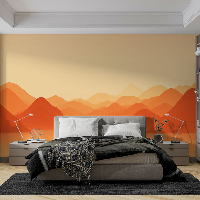 Papier peint paysage montagne | Tons de coucher de soleil