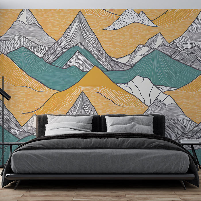 Papier peint montagnes | Paysage graphique en tons pastel