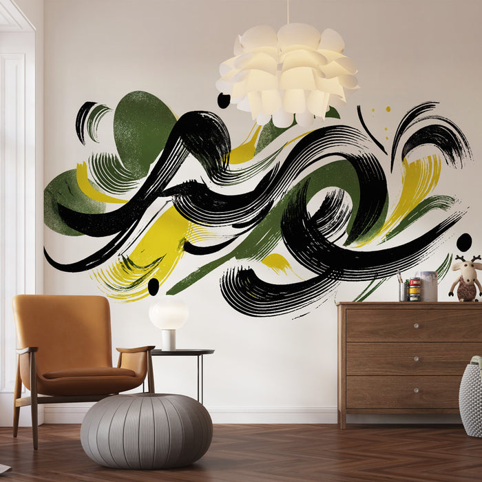 Papier peint abstrait | Motifs vert et noir