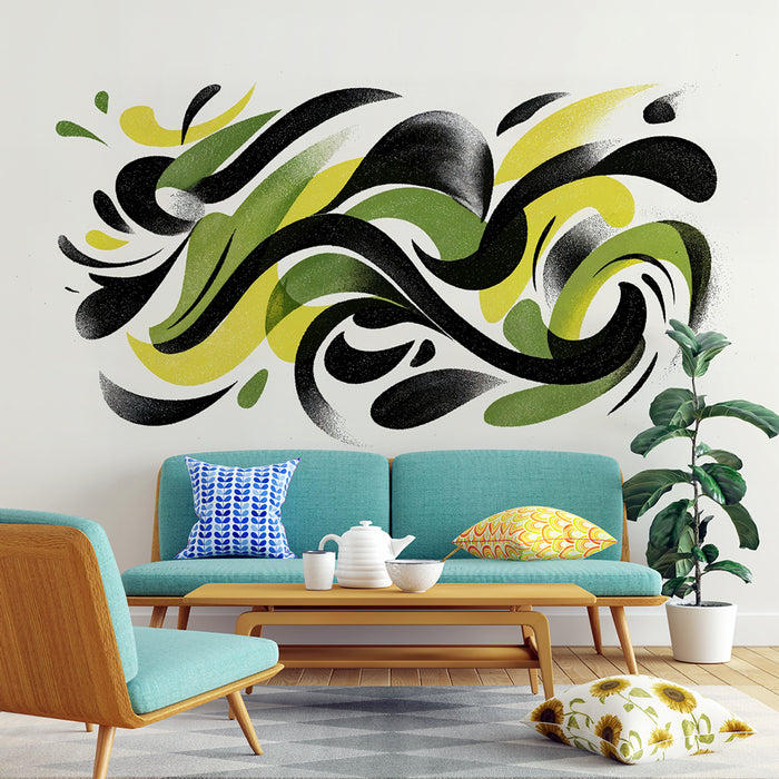 Papier peint abstrait | Tourbillons verts et noirs