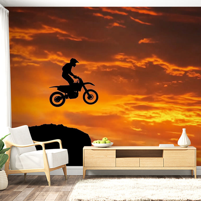 Papier peint motocross | Saut spectaculaire au coucher de soleil