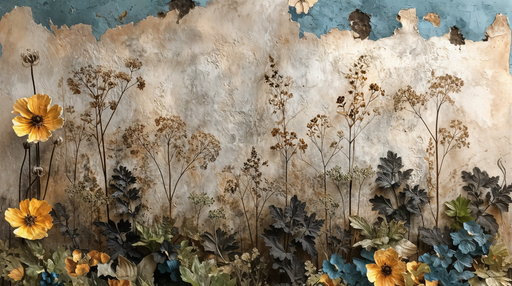 Papier peint floral Motif botanique en relief