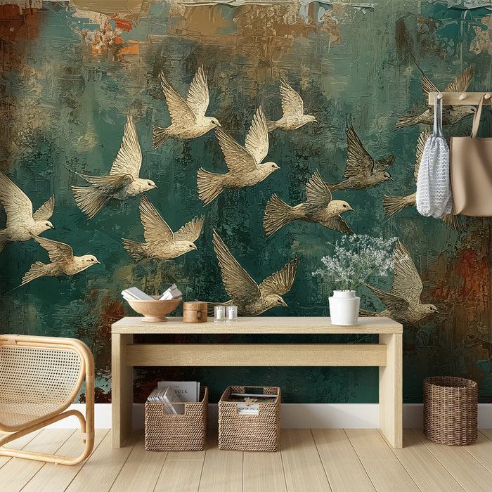 Papier peint envol d'oiseaux | Style artistique abstrait