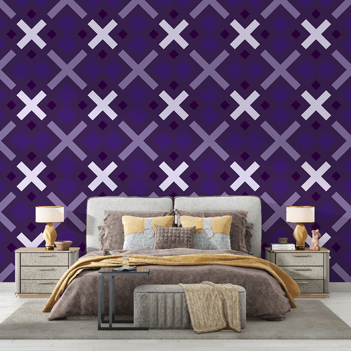 Papier peint géométrique | Motif croisé violet