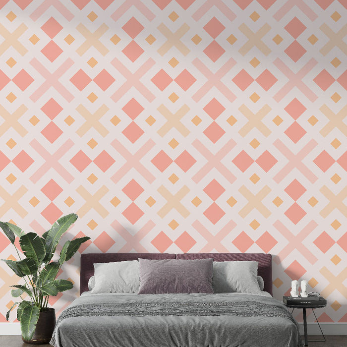 Papier peint géométrique | Motif rose et beige