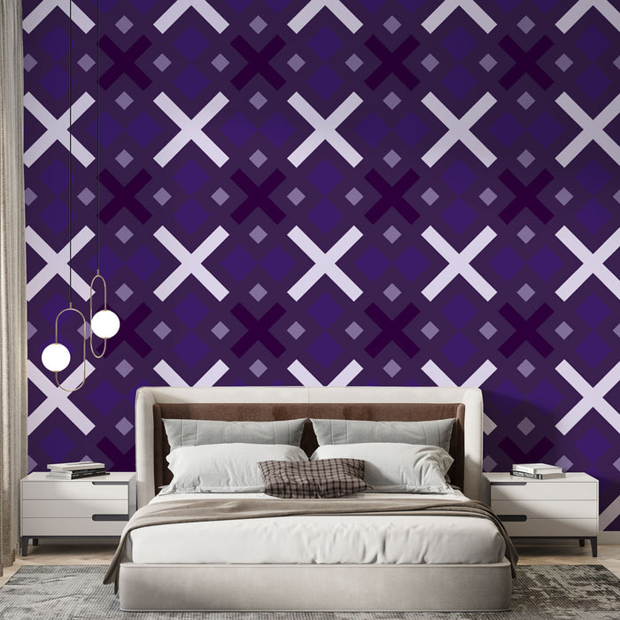 Papier peint géométrique | Motif croisé violet