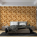Papier peint moderne à motifs de cercles beige et marron pour chambre à coucher élégante.
