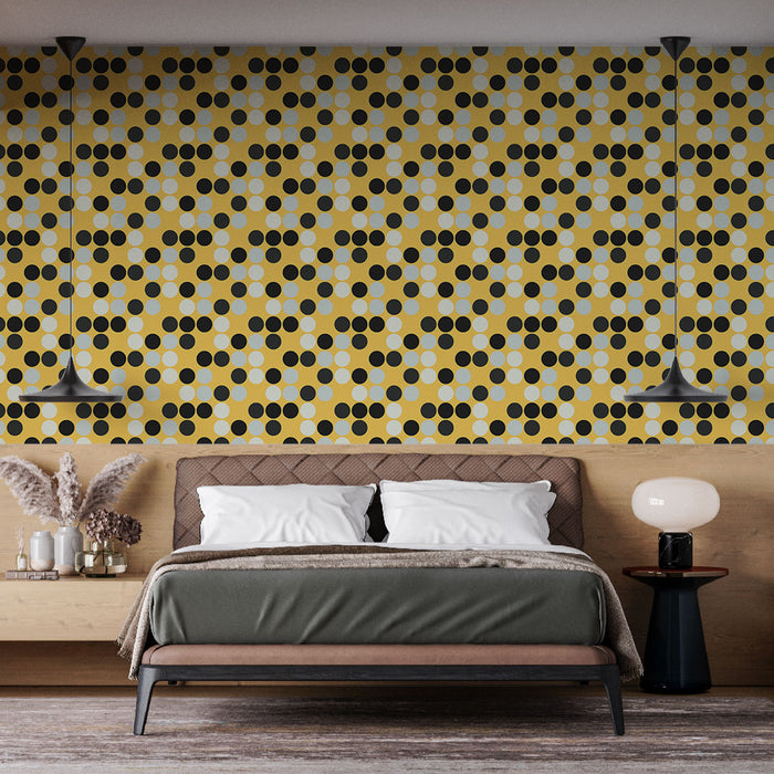 Papier peint à pois | Motif rétro jaune et noir