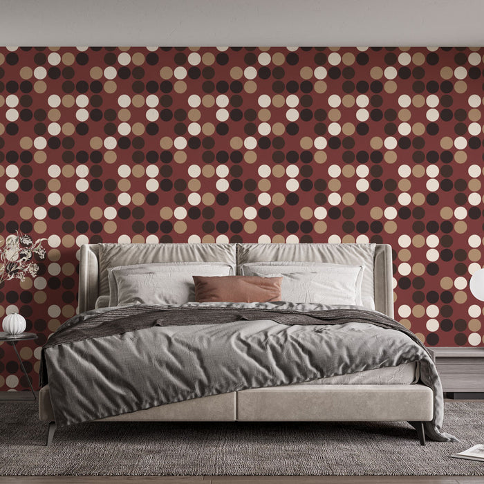 Papier peint à pois | Design rétro en marron et beige