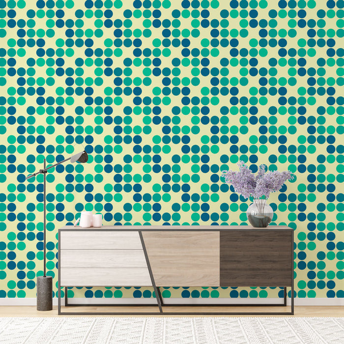 Papier peint moderne avec motifs de points bleus et verts pour salon contemporain