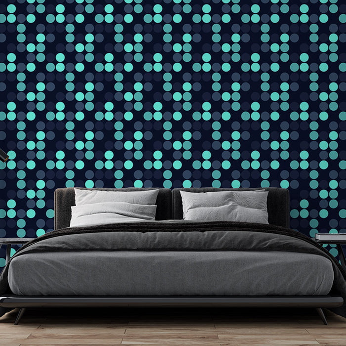 Papier peint à pois | Motif géométrique turquoise sur fond sombre