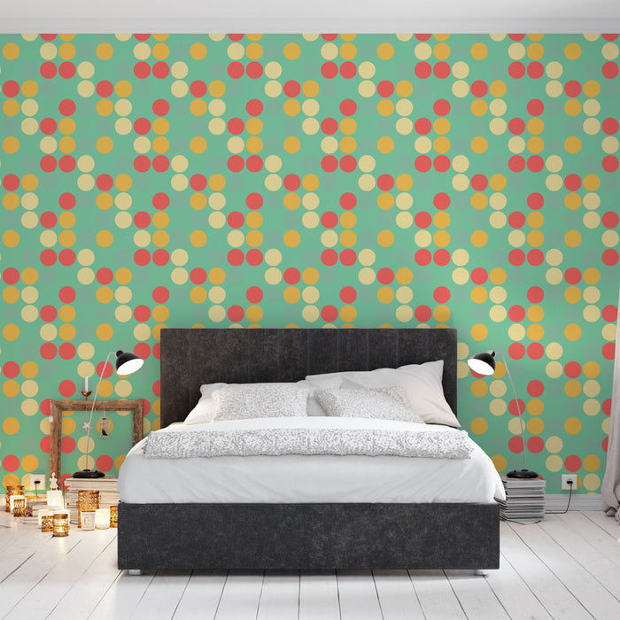 Papier peint pois géométriques | Motif rétro coloré