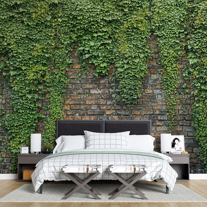 Papier peint végétal | Mur de brique avec vigne