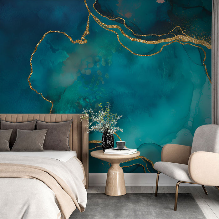Papier peint abstrait | Bleu et doré