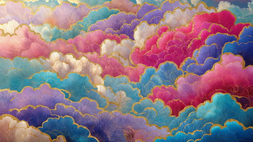 Papier peint Nuages Colorés Design Onirique et Dorures