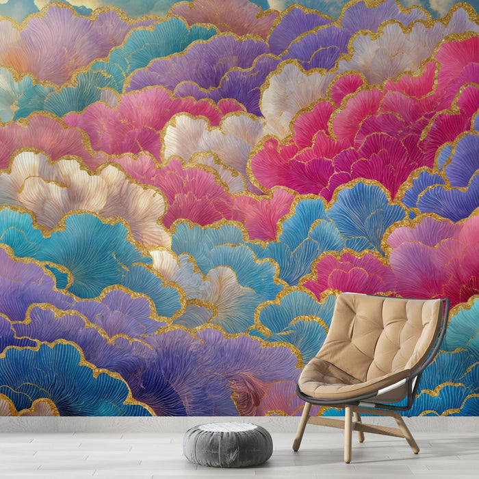Papier peint Nuages Colorés | Design Onirique et Dorures