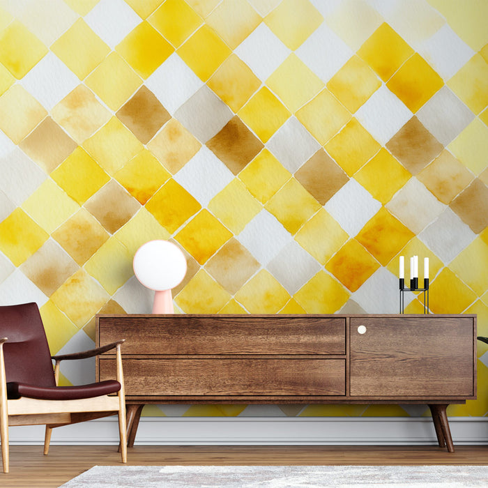 Papier peint losanges | Jaune et Beige