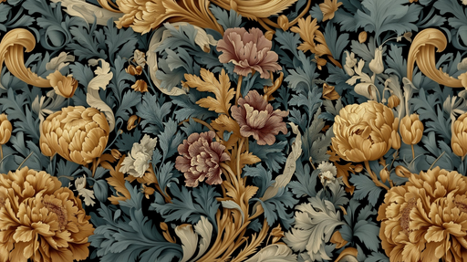 Papier peint floral Élégance baroque en or et bleu