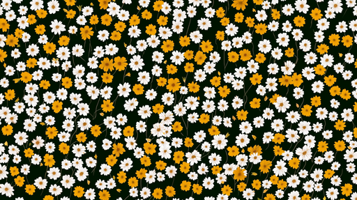 Papier peint floral Fleurs blanches et jaunes sur fond noir