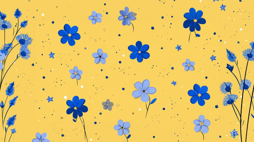 Papier peint floral bleu Design rétro sur fond jaune