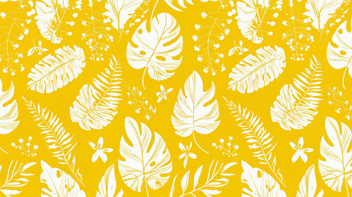 Papier peint botanique Feuillage blanc sur fond jaune