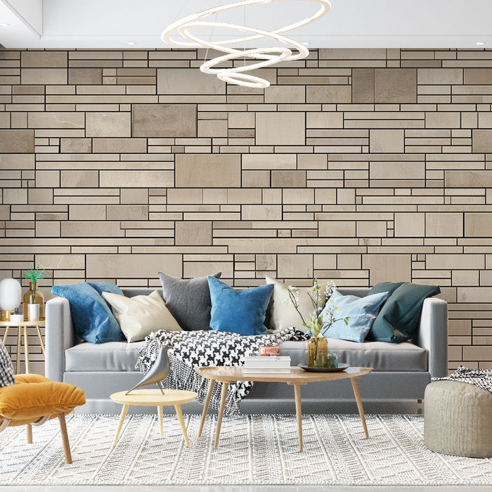 Papier peint pierre | Effet géométrique en tons beige