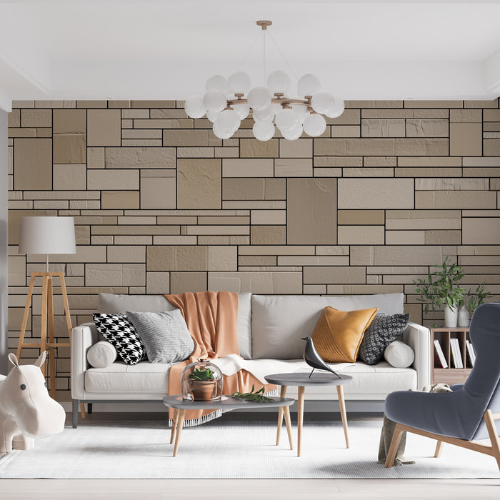 Papier peint pierre | Motif brique beige