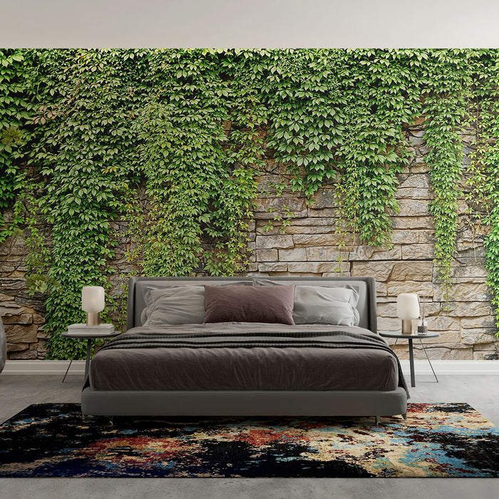 Papier peint lierre | Pierre et Feuillage Luxuriant