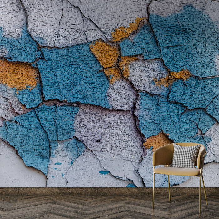 Papier peint craquelé | Texture artistique bleue et orange