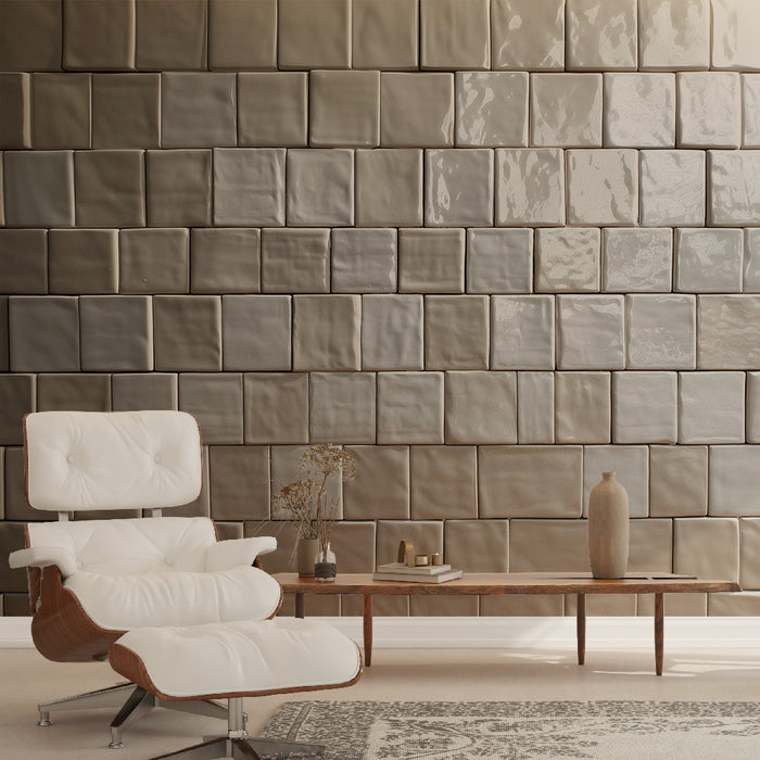 Papier peint carreaux | Éclat beige et blanc