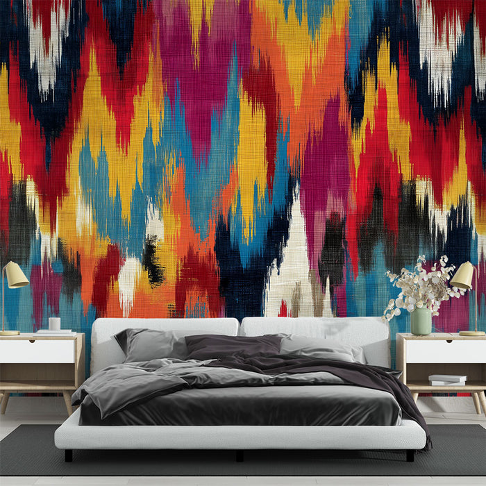 Papier peint abstrait | Motif Ikat multicolore