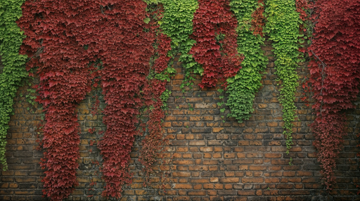 Papier peint mur de briques Lierre Rouge et Vert