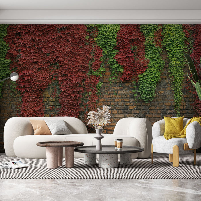 Papier peint mur de briques | Lierre Rouge et Vert