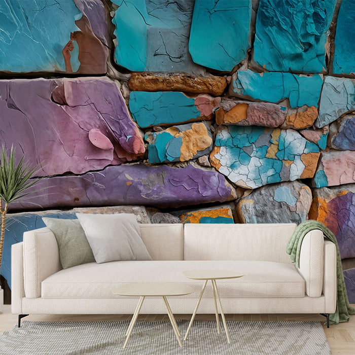 Papier peint pierres colorées | Mur multicolore en nuances naturelles