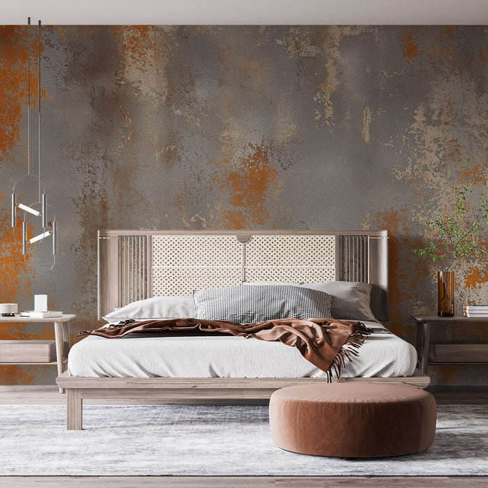 Papier peint effet rouille | Design industriel moderne orangé