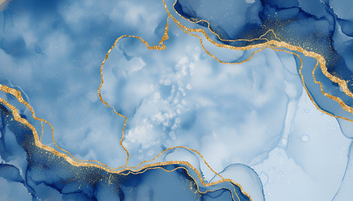 Papier peint marbré Design bleu et doré éclatant