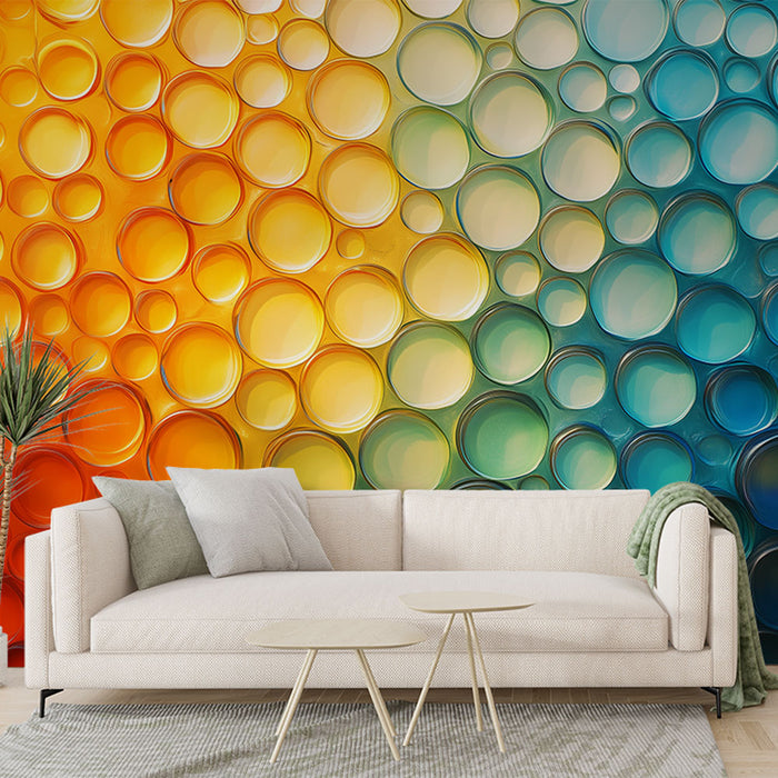 Papier peint mural coloré avec motifs circulaires en dégradé pour salon moderne et design