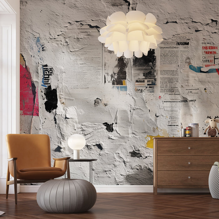 Papier peint urbain | Effet mur décrépi et affiches vintage