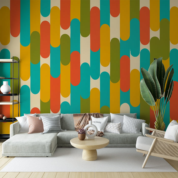 Papier peint géométrique | Motif rétro coloré