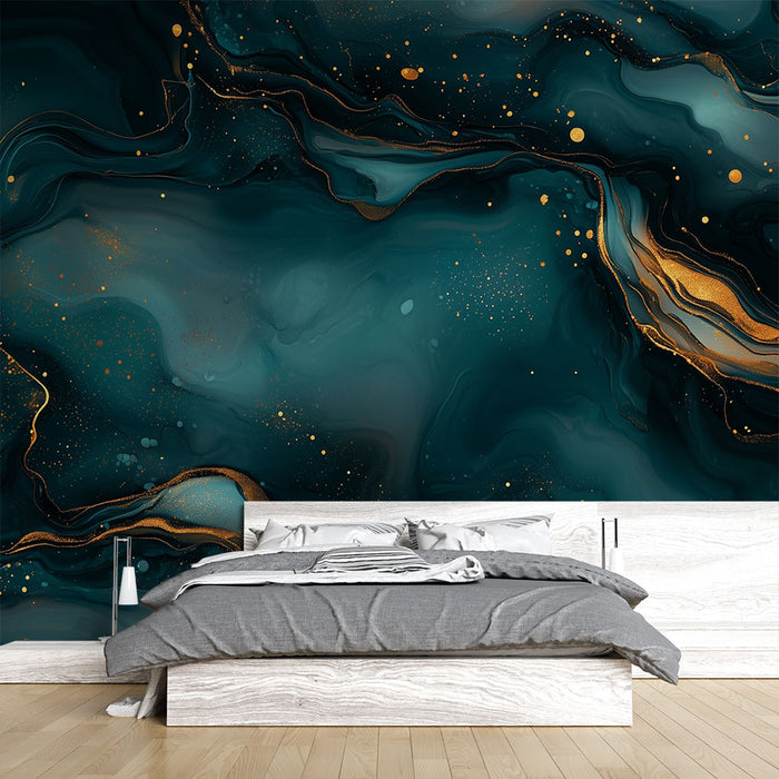 Papier peint abstrait | Vert Émeraude et Or