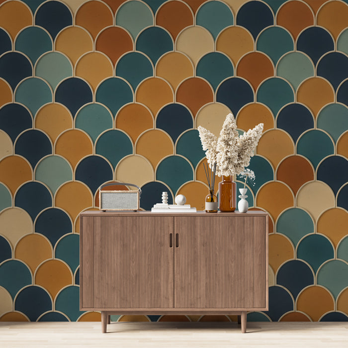 Papier peint écailles | Motif rétro multicolore