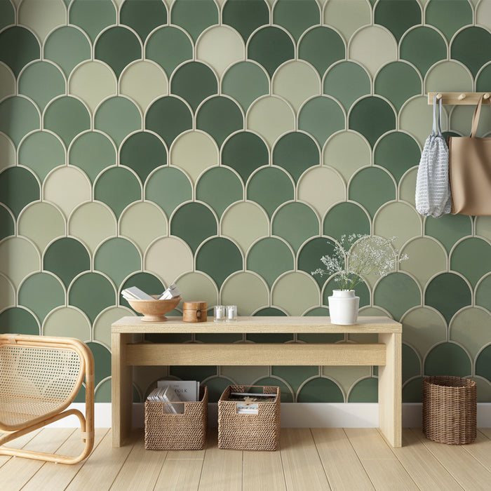 Papier peint écailles vertes | Design géométrique moderne