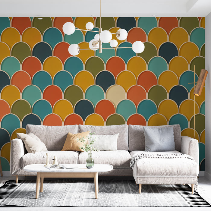 Papier peint écailles | Design rétro multicolore